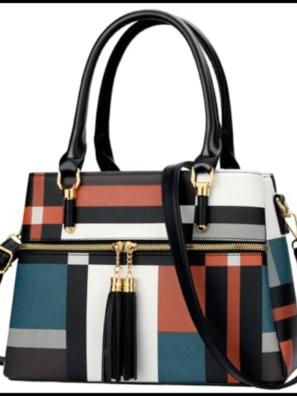 Women PU Leather Top Handle Satchel Handbag Medium Purse 3 Compartments